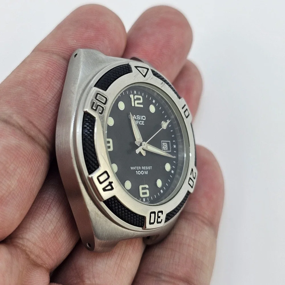 Casio Edifice Dive Watch Men 40MM Gray Case Black Dial‎ Date New Battery